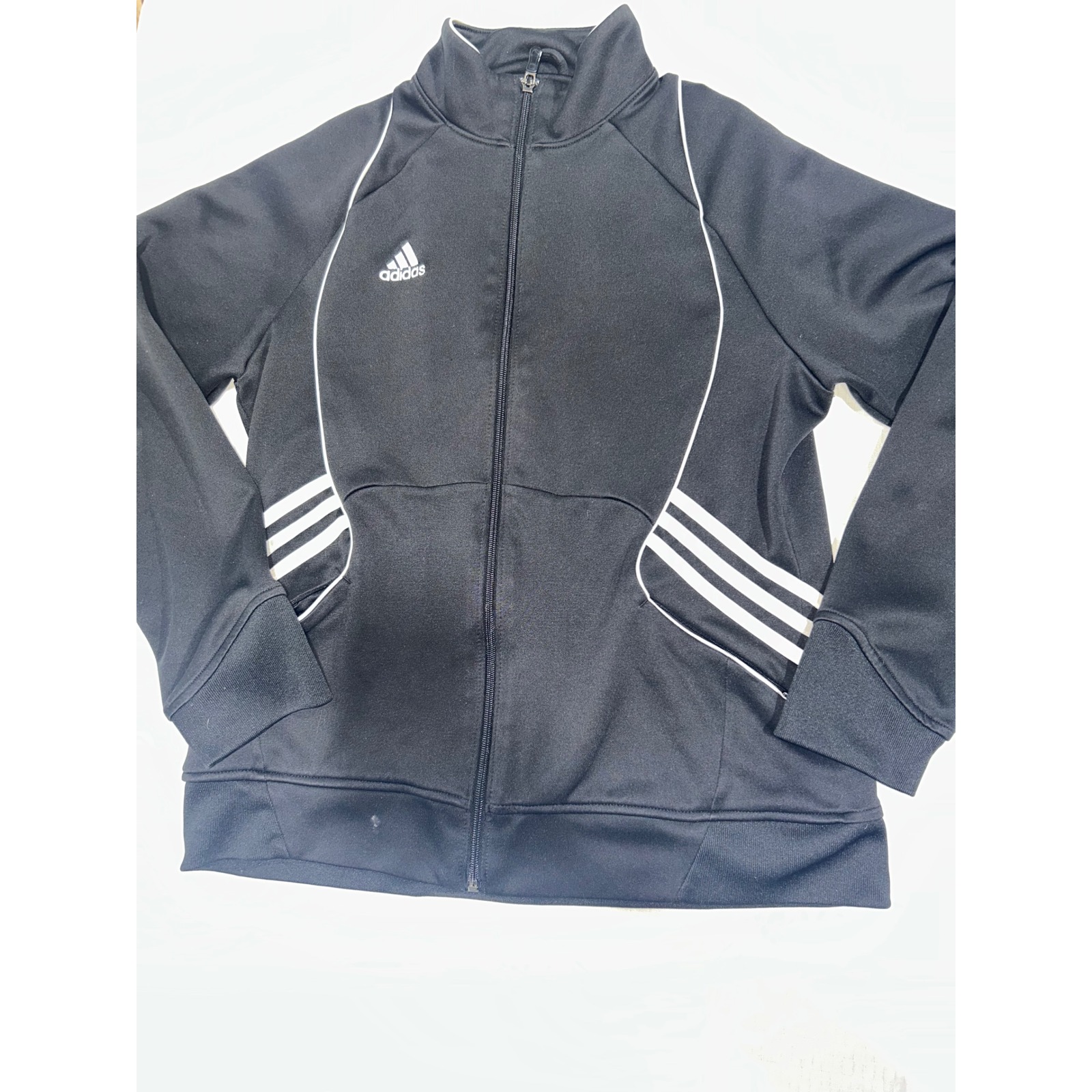 Adidas Mens Track Jacket Black White Piping 3-Stripe Full Zip Mock Neck Medium
